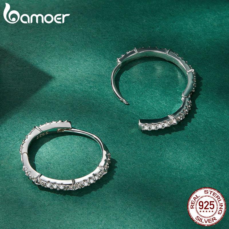 Зажимы для ушей BAMOER из стерлингового серебра 925 пробы со звездами и цирконием для женщин, ювелирные изделия, простые блестящие пряжки для ушей из кубического циркония, подарок