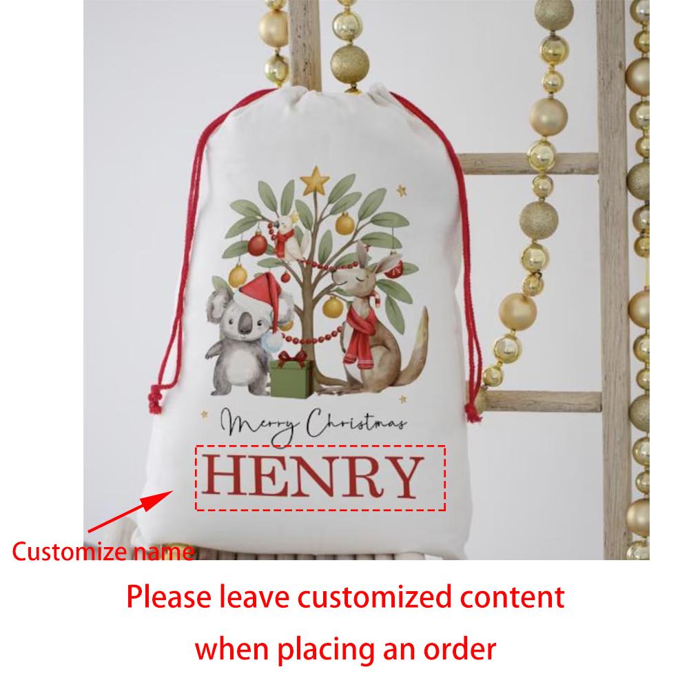 Personalised Santa Sack Christmas Keepsake Aussie Animals Larg Drawstring Bag Traditional Sack Christmas Gift Holiday Presents