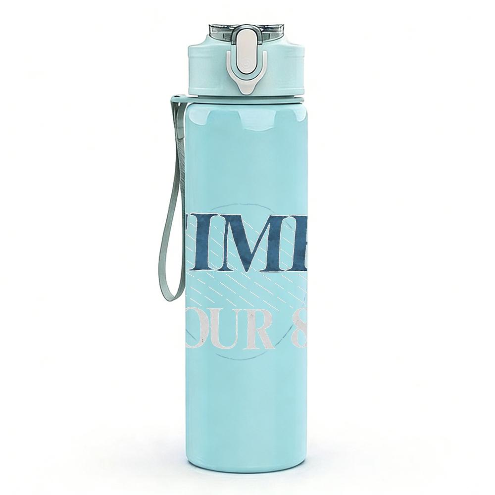 1PC Time tour 81 rectangular text print 750ml colorful plastic sports water bottle leakproof pop up lid with straw for outdoor work home use