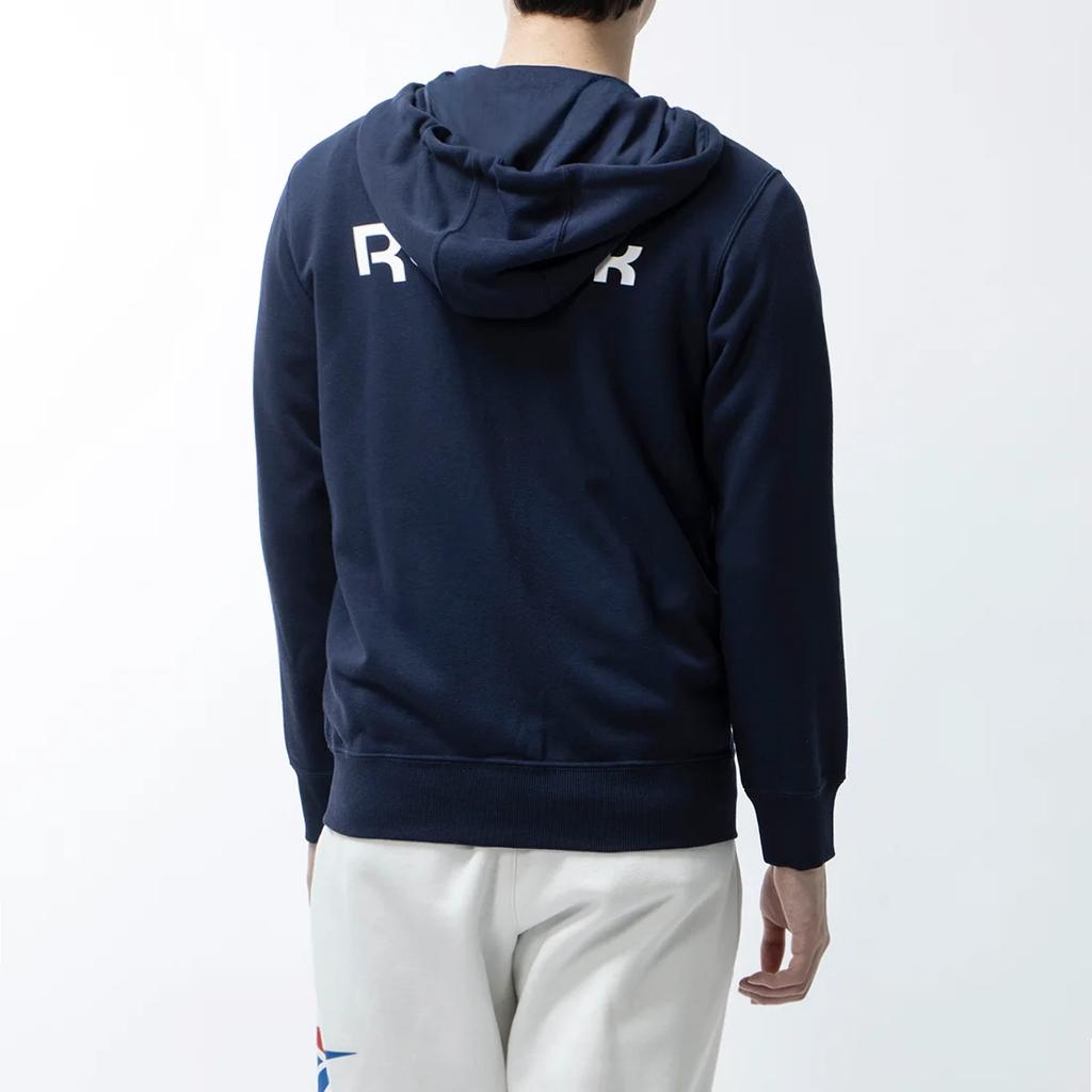 Reebok Спортивная куртка с капюшоном и застежкой-молнией с логотипом, мужские куртки, темно-синие, GV5513