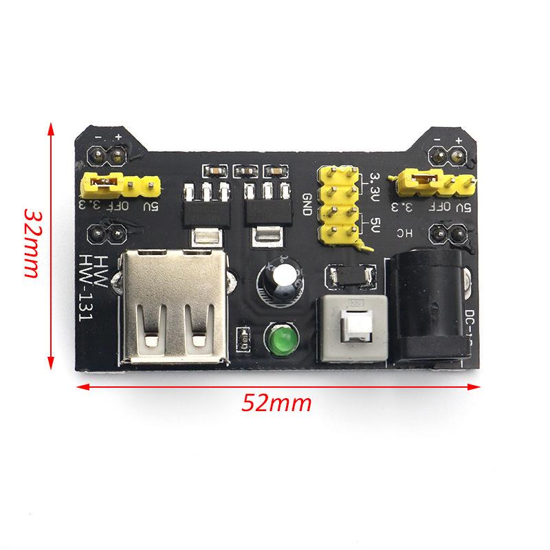 Компактный модуль питания MB-102 для макетной платы с поддержкой 5В/3.3В и USB/DC входом