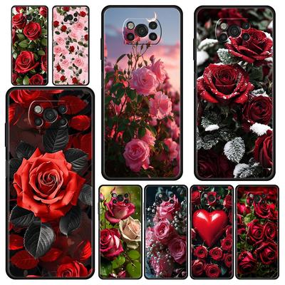 Чехол для телефона для Xiaomi Poco X6 X5 X4 Pro 5G X3 NFC F5 F4 M5 M4 M3 F3 GT C51 C50 C55 Мягкий черный чехол Красивые цветы красной розы