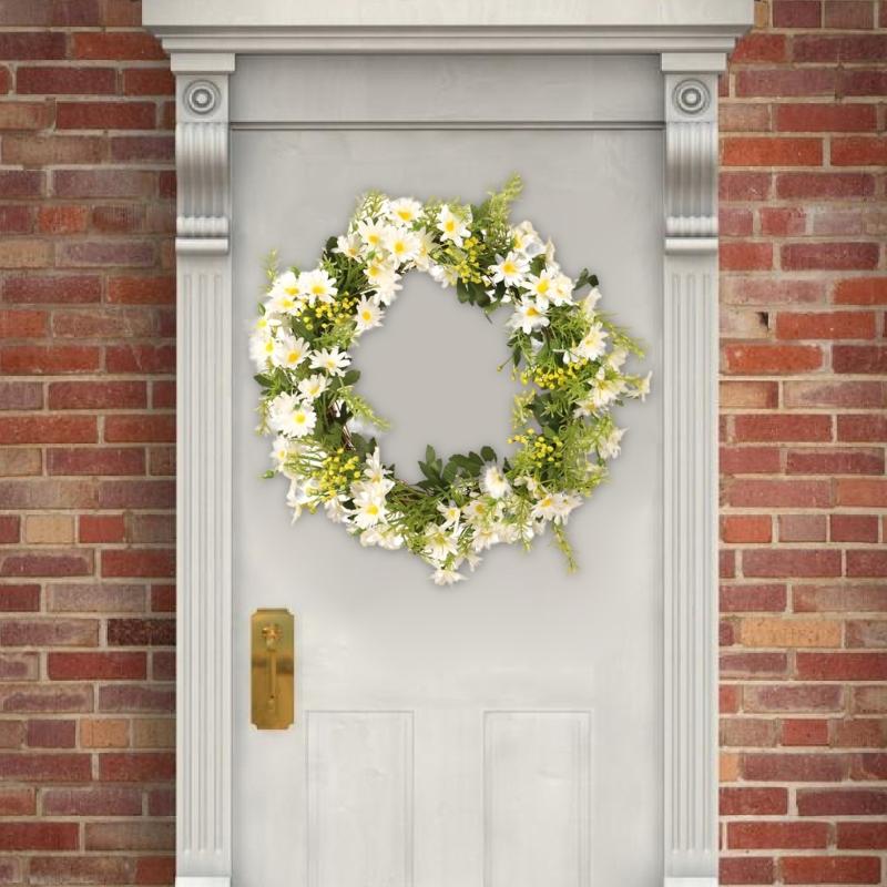 Spring Wreath Artificial Daisys Wreath with Flower Summer Wreath for Front Door Wall Window Party Festival Wedding Decors