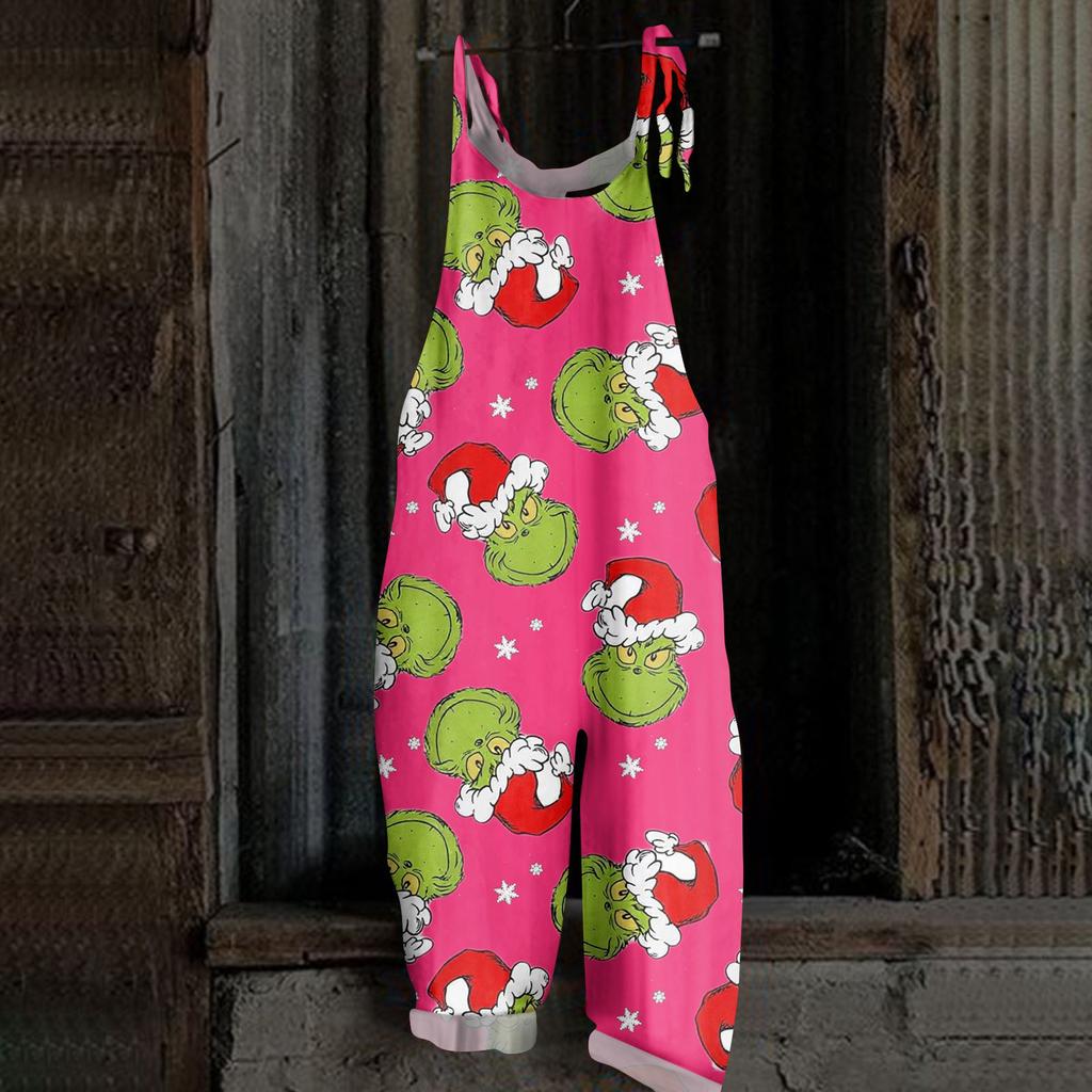Женский повседневный свободный комбинезон с рождественским принтом, комбинезон с широкими штанинами, без рукавов, с карманами