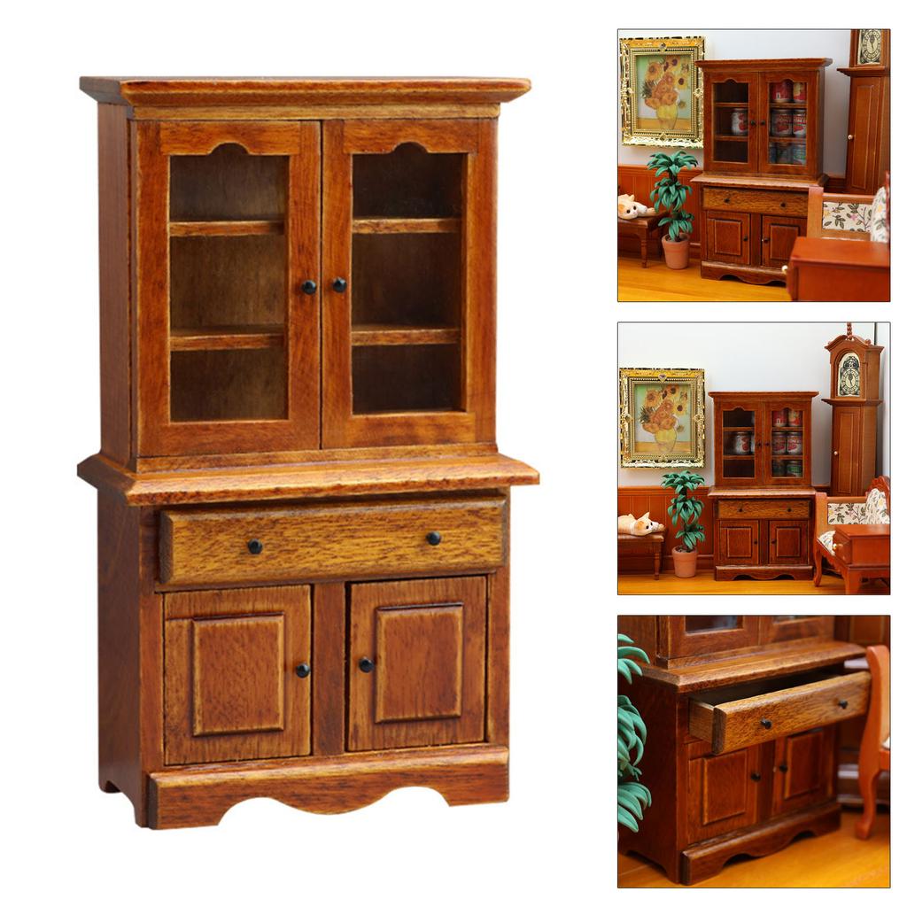 Миниатюрный кукольный домик в масштабе 1/12, винтажный декоративный шкаф для хранения, вертикальный книжный шкаф для демонстрации и украшения дома