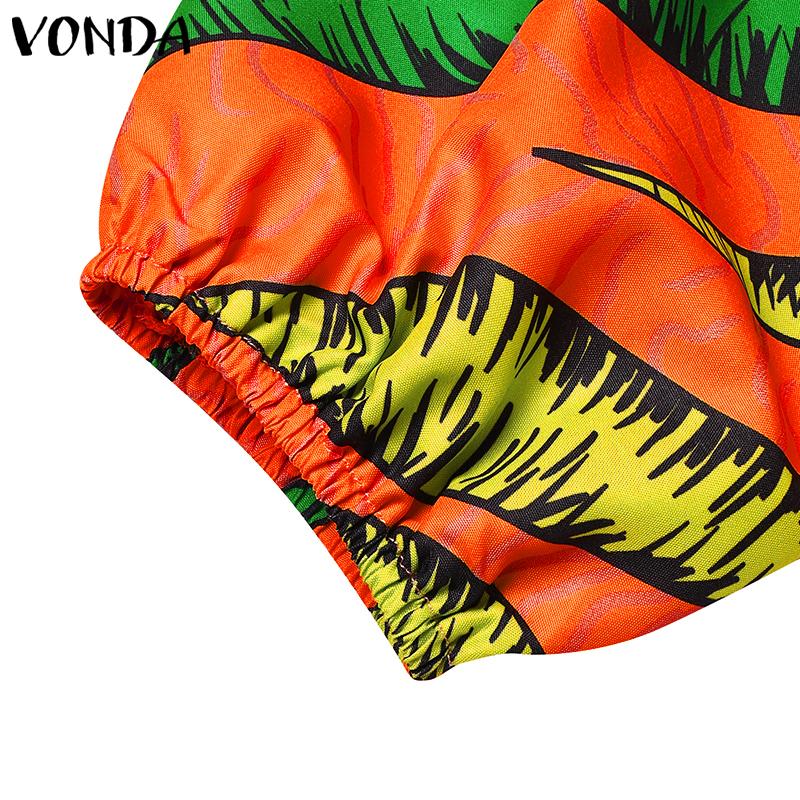 VONDA Женская летняя свободная блузка большого размера с круглым вырезом и девятиточечным пышным рукавом с геометрическим узором и принтом