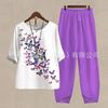 1116 new women's clothing, casual round neck five-quarter sleeve top, digital printing women's two-piece suit