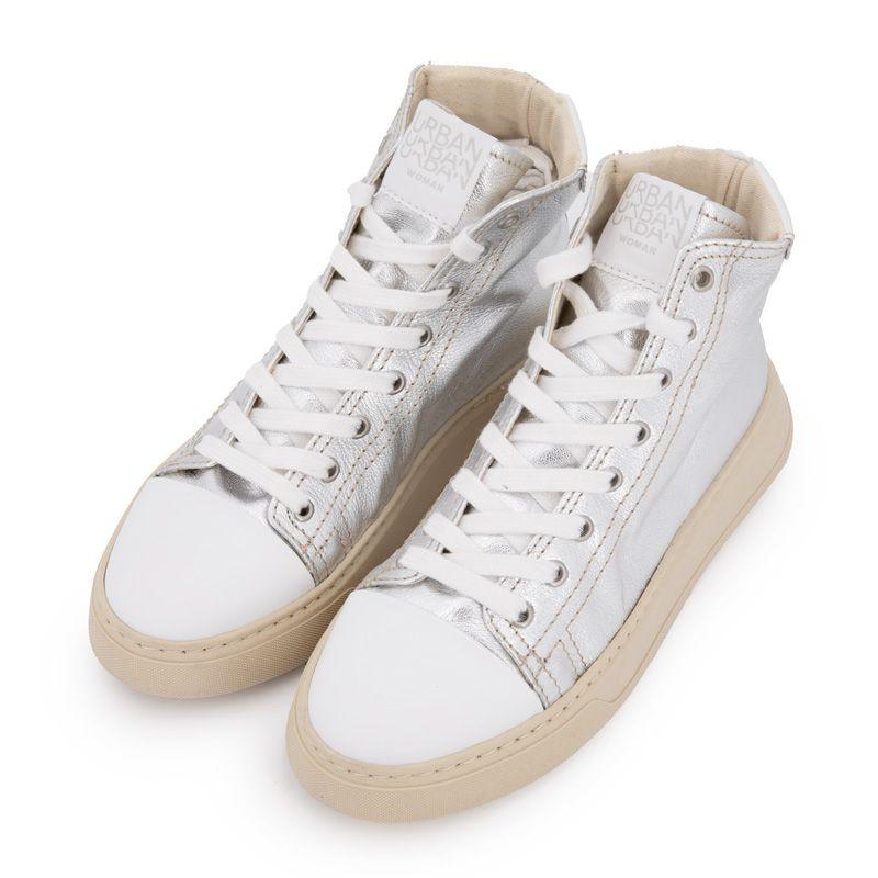 Женские серебристые высокие кеды на толстой подошве URBAN