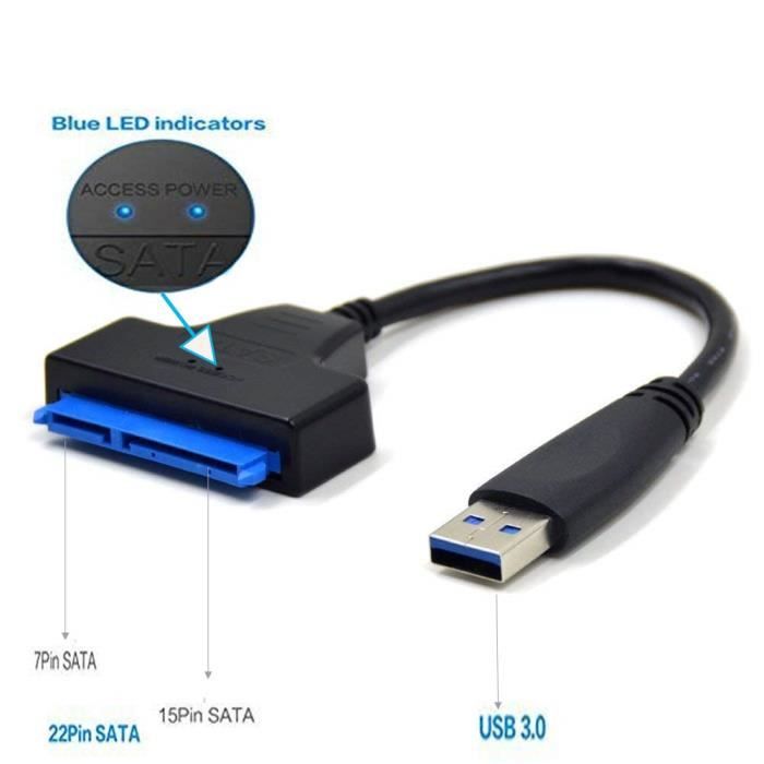Câble adaptateur USB-SATA - SUNSEATON 191506 - USB 3.0 vers SATA III - Plug & Play - Pour 2.5 pouces SSD/HDD