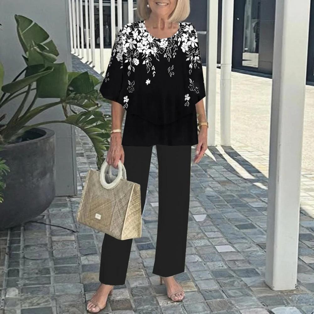 Хлопковая одежда, женские топы и брюки, летний комплект из двух предметов