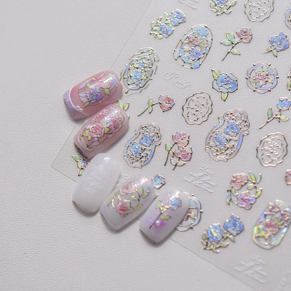 Self Adhesive Flower Nail Stickers 5D Nail Decals DIY Shell Light Nail Stickers  Women