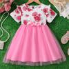 Детская мода Цветочное платье Лето для девочек с принтом рукава-крылышка Холтер квадратный воротник Платье принцессы