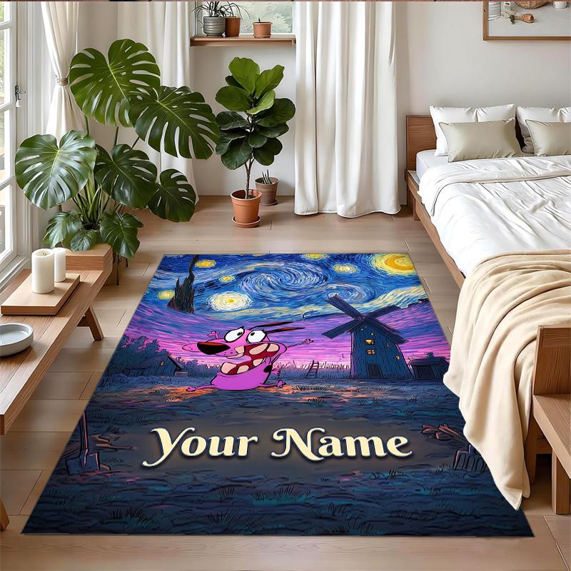 Crystal Velvet Rug Custom Name Text, Soft Non Slip Floor Mat Home DecorCourage the Cowardly Dog