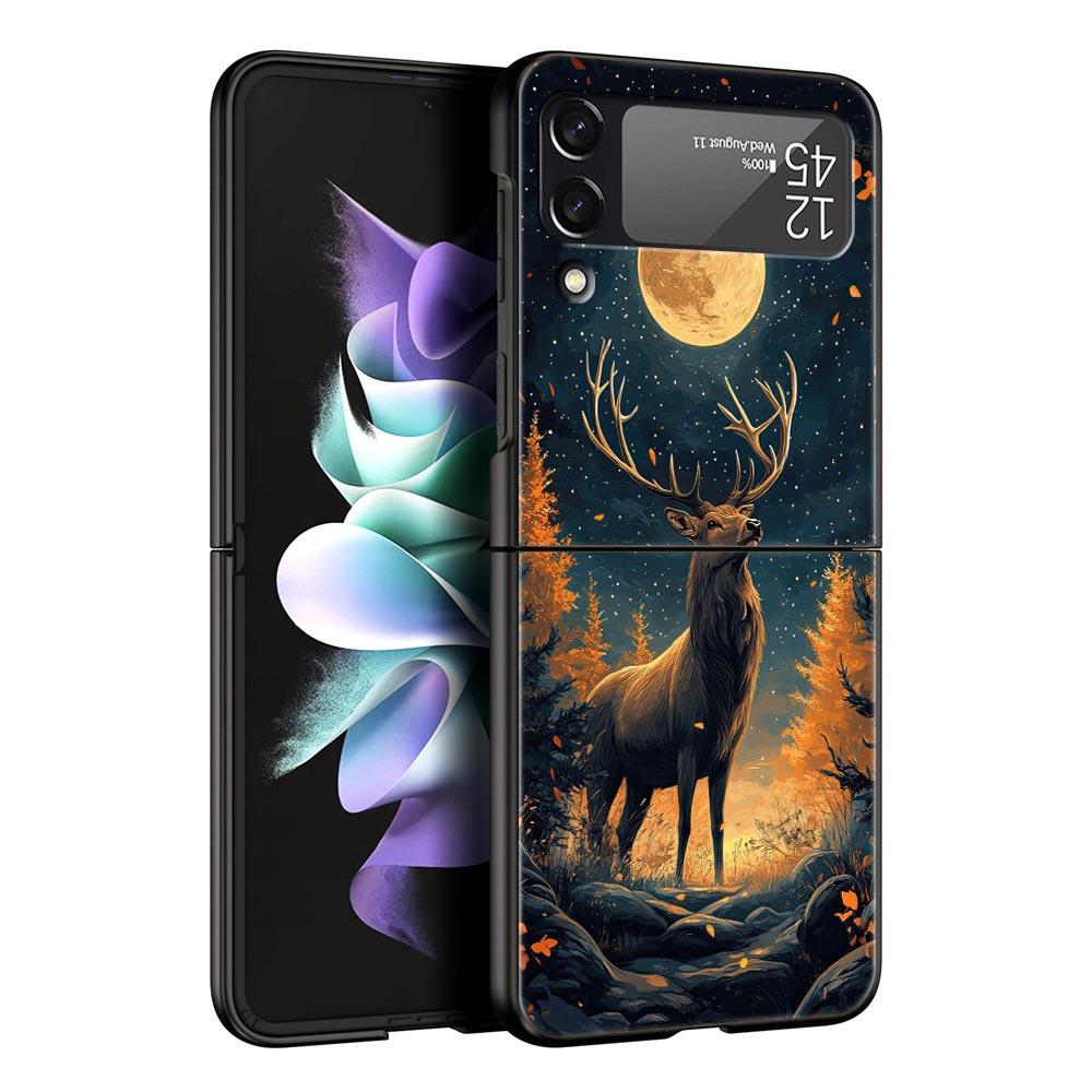 Жесткий ПК Чехол для Телефона с Рисунком Оленя и Личи для Samsung Galaxy Z Flip 7 6 5 4 Черная Крышка для Galaxy Z Flip 3 Складной Корпус Fundas