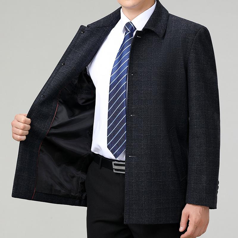 Осень и зима новая повседневная куртка мужская с лацканами для мужчин среднего возраста куртка бизнес-лидера утолщенное пальто мужская ветровка