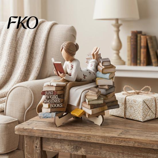 Fashionable Small Ornaments Wooden Reading Desktop for Home Office Decor, Minimalist Figurine, Corrosion-resistant Nordic Decor Creative Art