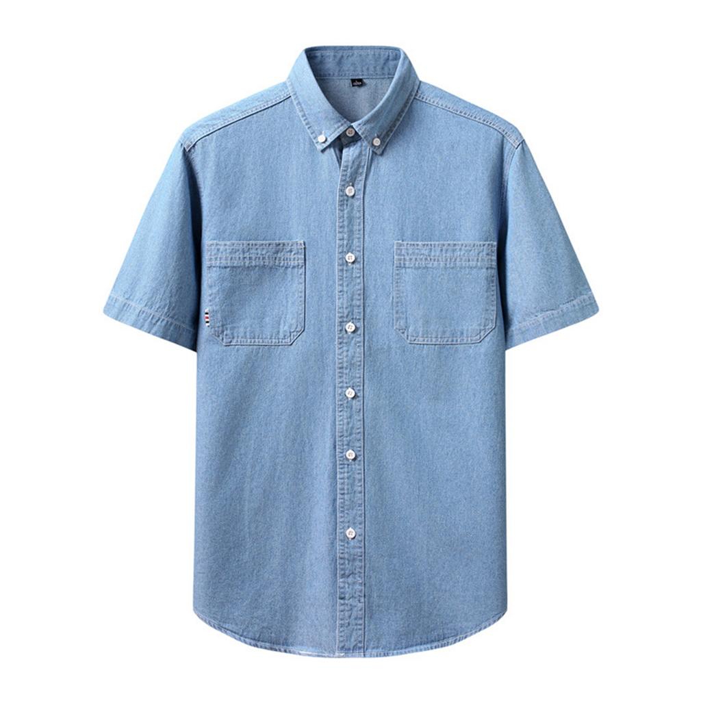 Men's Summer Fashion Quality Denim Short-sleeved Shirt Youth Trend Casual Shirt