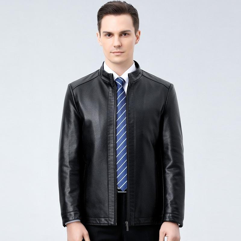 Весна и осень, новая куртка из натуральной кожи, мужская куртка из овчины с воротником-стойкой, для среднего возраста, деловая, повседневная, из натуральной кожи