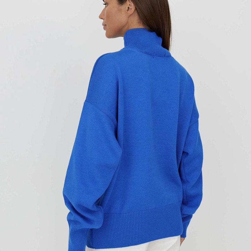 Women Autumn Winter Half High Neck Solid Color Long Sleeve Loose Knitted Casual All Match Sweater