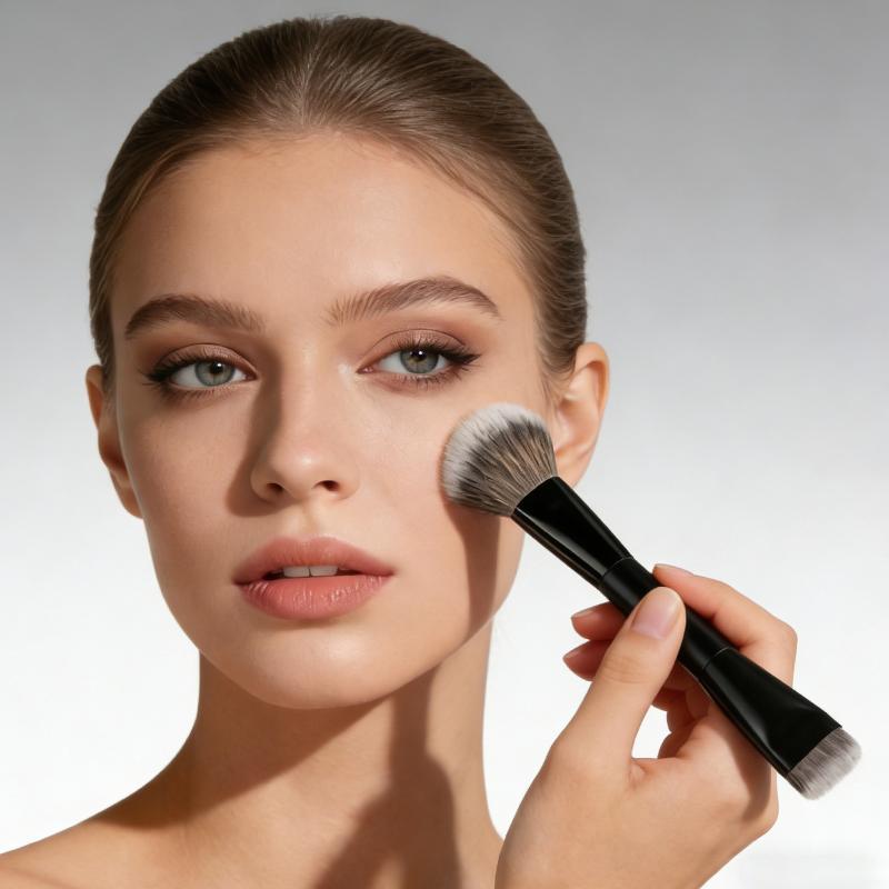 Двусторонняя кисть для макияжа с мягкой плотной щетиной для тональной основы, контуринга, румян. Идеально подходит для ежедневного макияжа и использования в поездках