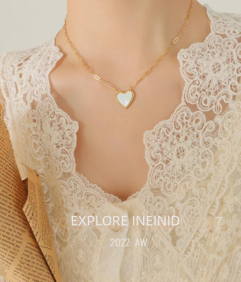 Ожерелье в корейском стиле с белыми ракушками в форме сердца, титановая сталь с 18-каратным золотым покрытием, женская ключичная цепочка (П929)