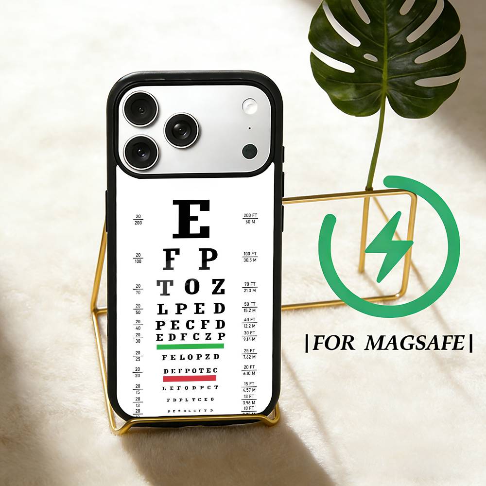 M-Медицинская таблица для проверки зрения Чехол для телефона для iPhone 17,16,15,14,13,12,Plus,Pro,Max для магнитной беспроводной зарядки Magsafe