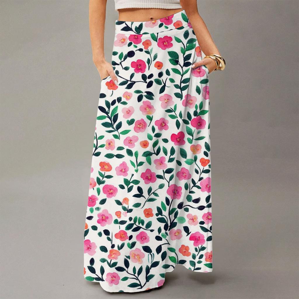 Женская повседневная складная юбка макси с цветочным принтом, высокой талией и карманом, с драпировкой