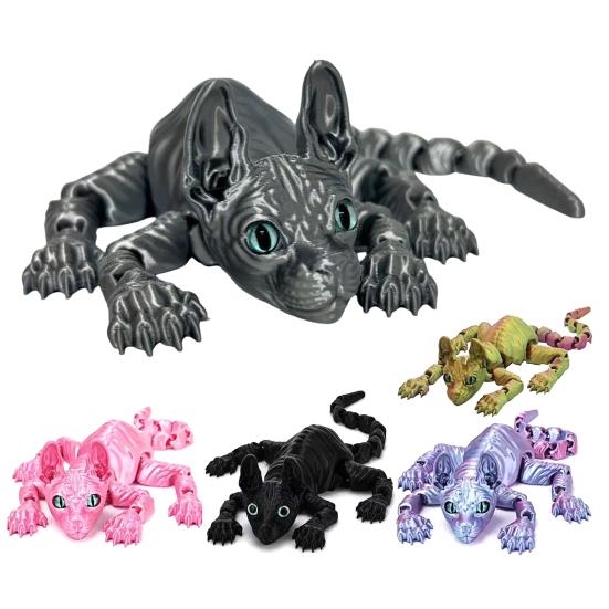 3D-печатная фигурка лысой кошки с подвижными суставами, фигурка кошки-сфинкса, шарнирная модель животного, игрушка для домашнего офиса, книжной полки, украшения для рабочего стола, орнамент