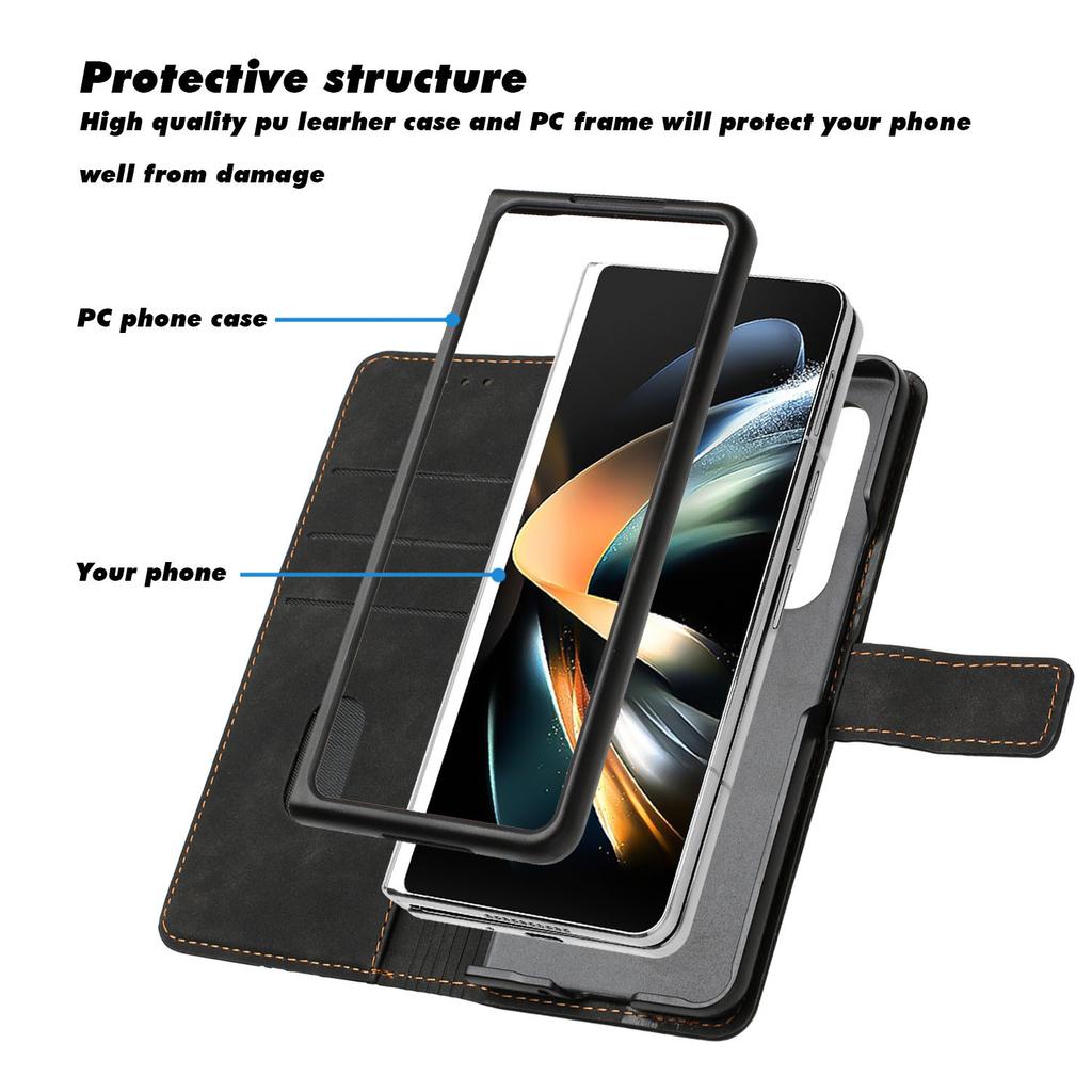 Подходит для мобильного телефона Samsung Z Fold5 кожаный чехол Z Fold4 матовый трехмерный чехол-кошелек с отделениями для карт защитный чехол складной чехол