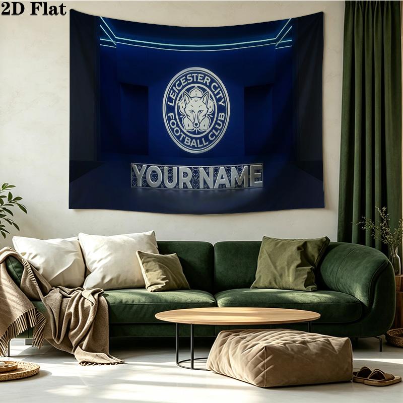 Custom Name Leicester City Football Club Printed Tapestry – Wall Hanging for Bedrooms, Dorms, and Home Decor