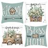 New Thanksgiving Letter Print Green Plant Truck Print Pillow Home Sofa Cushion Cover
