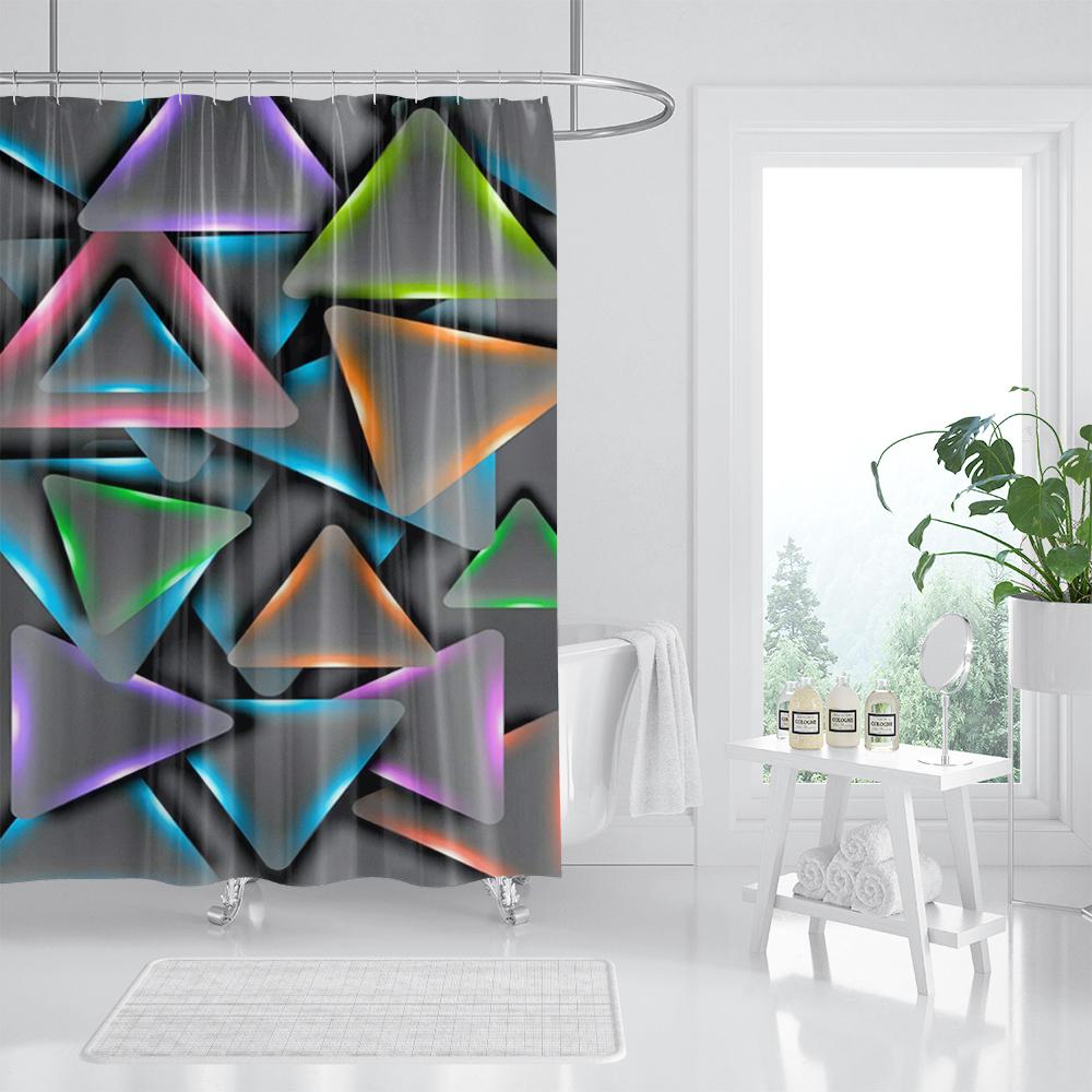 Blue Mosaic Pattern Shower Curtains Waterproof Polyester Bath Curtain Geometrical for Bathroom Home Decor Curtain with Hooks