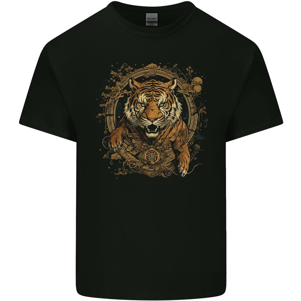 A Ferocious Tiger With a Japanese Background Mens Light Cotton T-Shirt