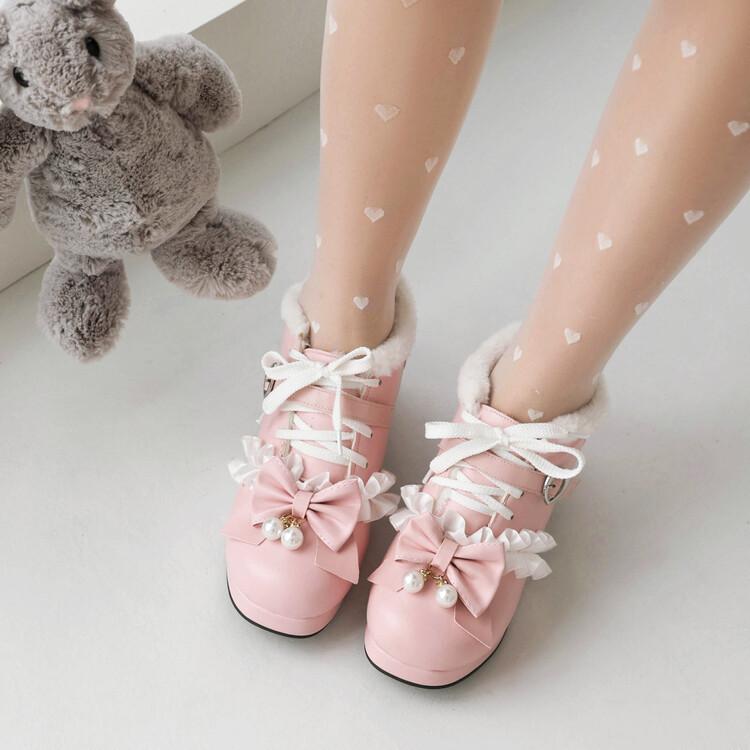 Весенне-осенние новые детские кожаные туфли однотонные туфли-лодочки принцессы на высоком каблуке с бантом и кружевом лолита лолита для девочек