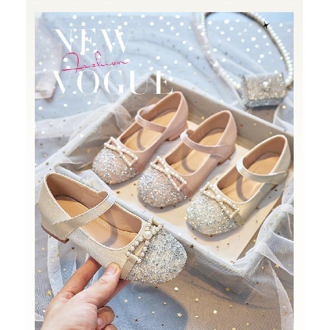 High-heeled girls' princess shoes for spring and autumn2026New style little girl's leather shoes with dress, soft-soled children's crystal shoes
