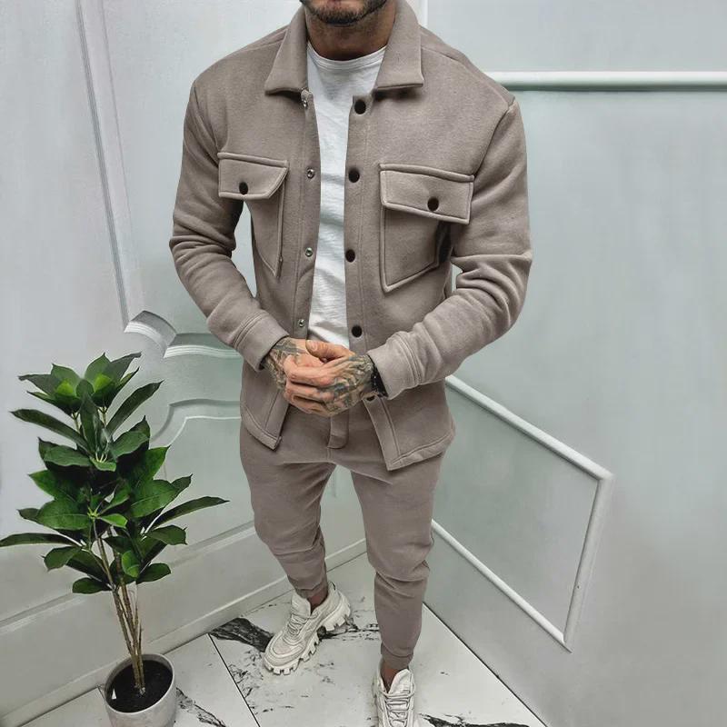 Men's Autumn/Winter Casual Suede Sports Suit - European/American Style