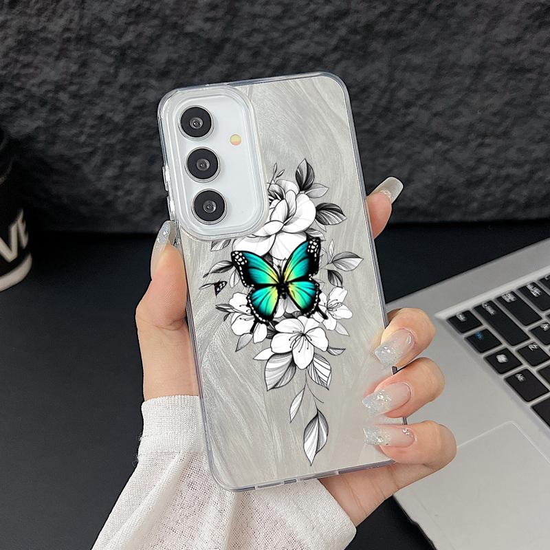 Лазерный чехол для телефона для Samsung Galaxy S25 S24 S23 Ultra S24 FE S22 Plus A55 A15 A16 A35 A25 A54 A56 5G Золотой чехол с принтом бабочки