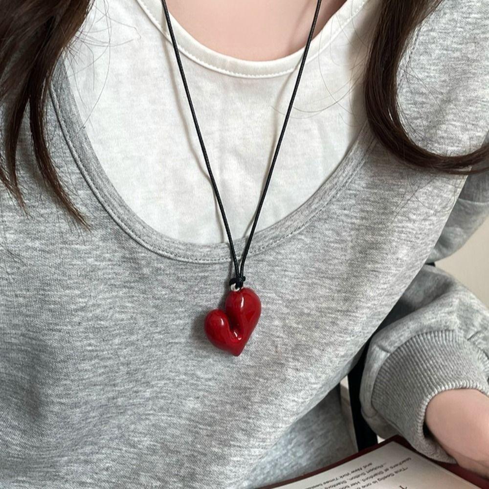 Drawstring Fashion Choker Romantic Sweater Chain Pull-out Heart Pendant Necklace  Women