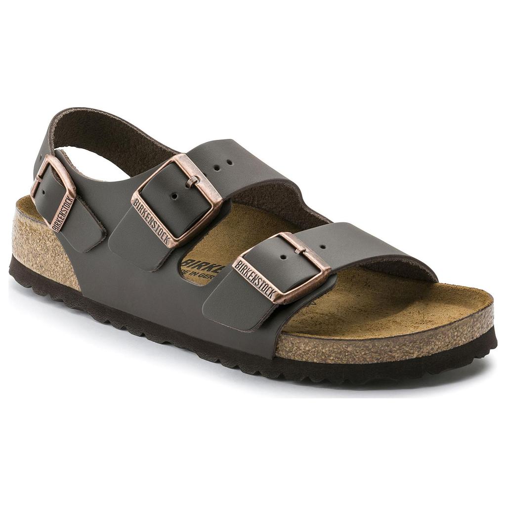 Birkenstock Миланская кожа Мягкие Удобные Прочные Толстая подошва Металлическая пряжка Пляжные сандалии Сандалии унисекс Темно-коричневые 0034101