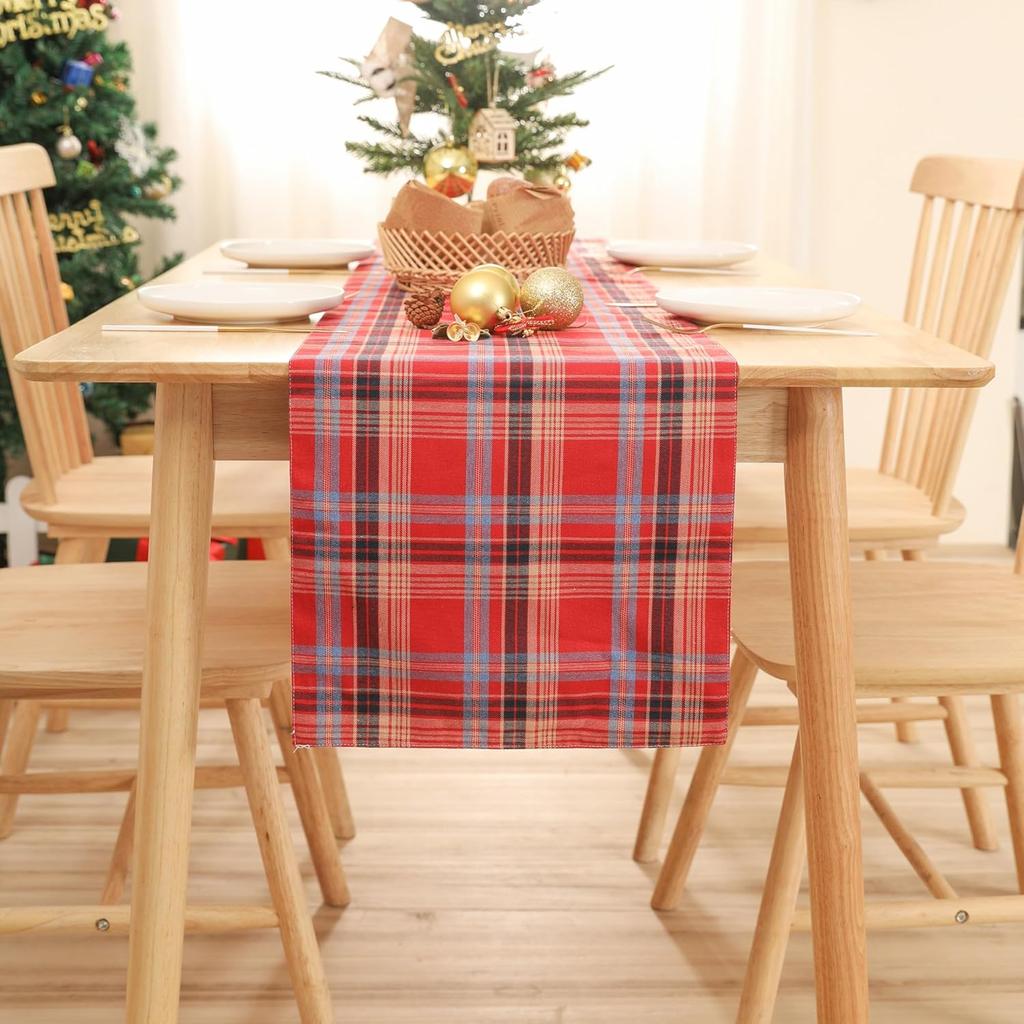 Christmas Tartan Table Runner Green Buffalo Plaid Placemat Xmas Washable Table Decor for Kitchen Dining Parties Holiday Decor
