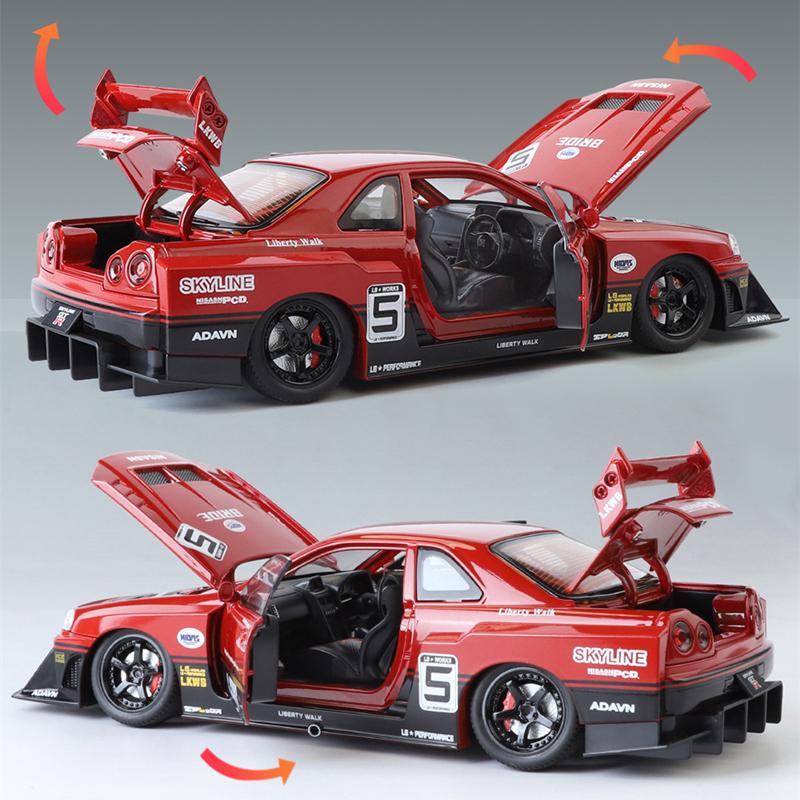 1/24 Nissan Skyline Ares GTR R34 Modified Wide Body Alloy Sports Car Model Diecast Raing Vehicle Car Model Sound Light Kids Gift