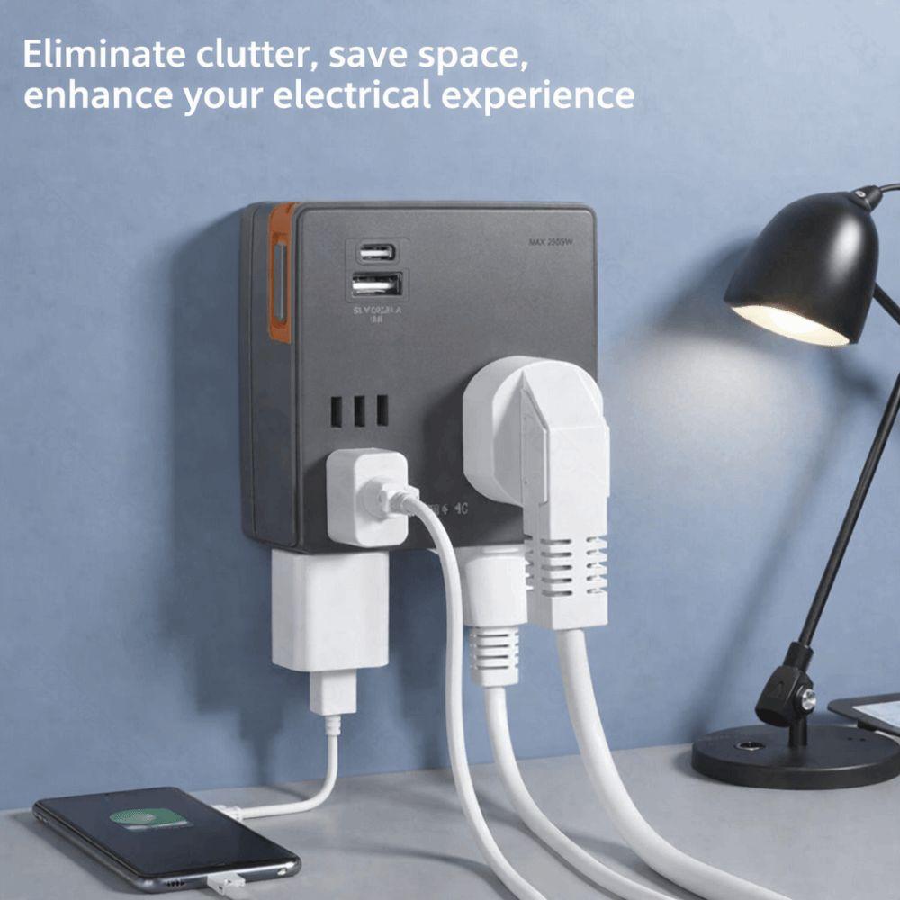 Компактная плоская сетевая розетка с USB-портами C, удлинитель для нескольких устройств, экономия места
