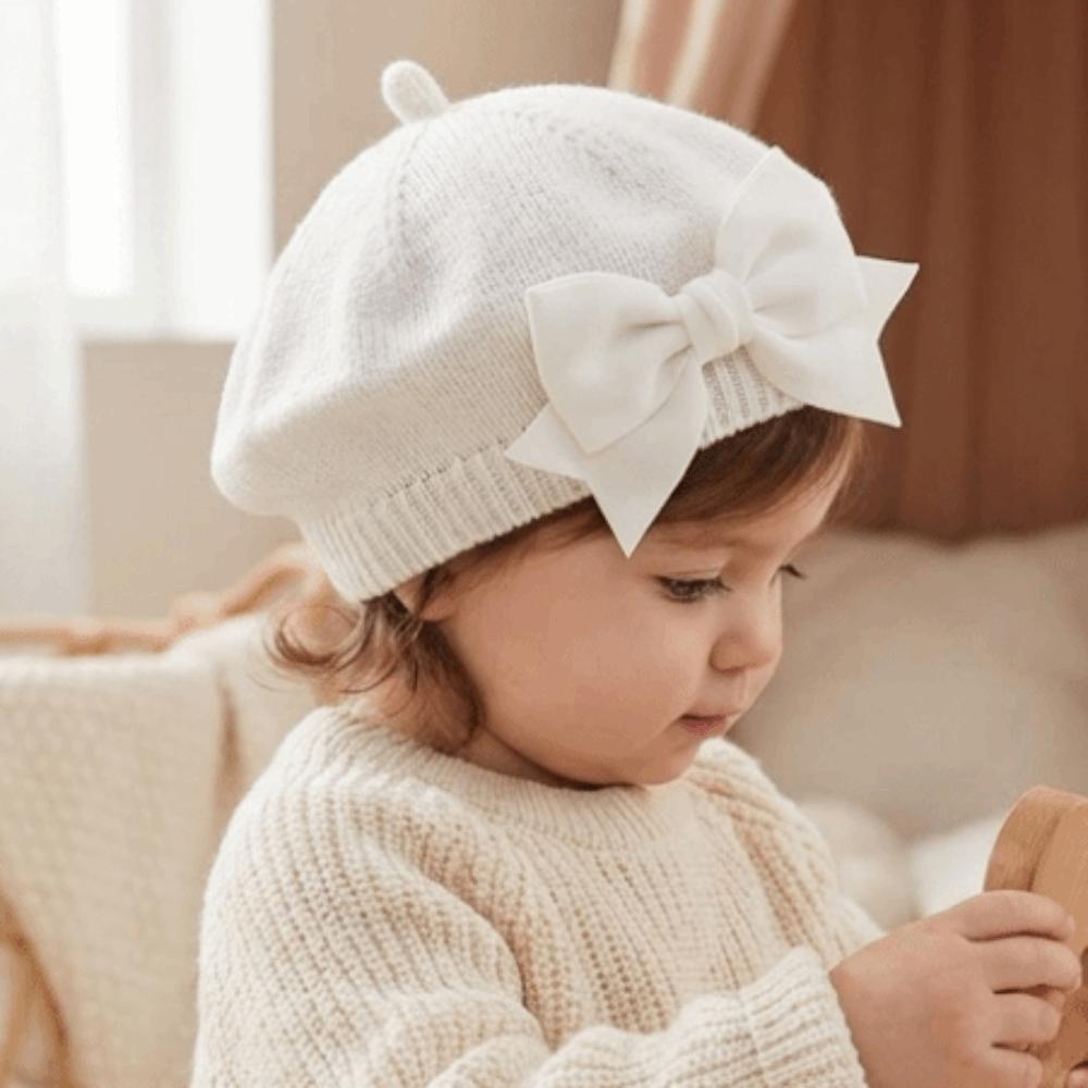Soft Kids Beanie Cap Knitted Warm Hat New Baby Big Bow Beret Daily