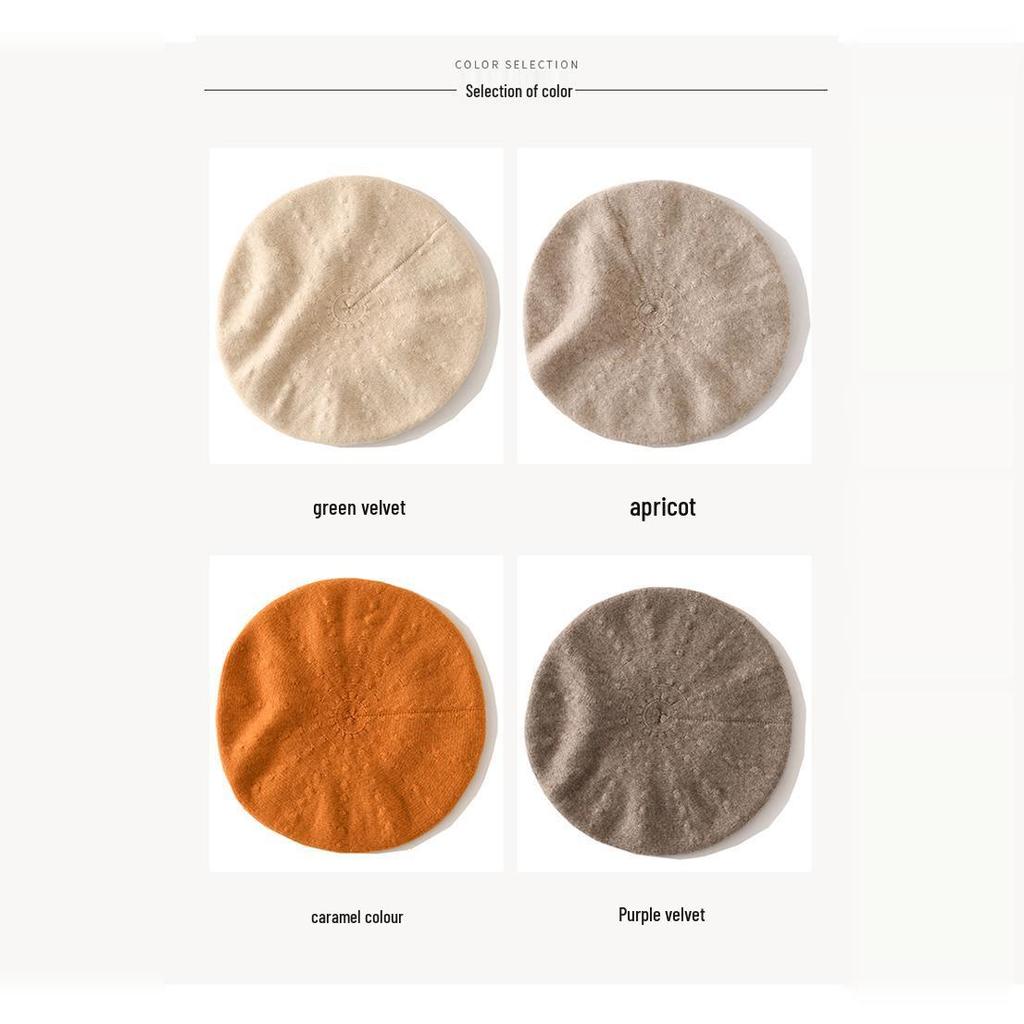 Женская кашемировая беретка в британском и японском стиле - Осенне-зимняя вязаная шерстяная шапка