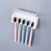 Bathroom Wallmount Toothbrush Holder With Cover 5 Slots Without Drilling Home Bathroom Self Adhered Toothbrush Storage Racks