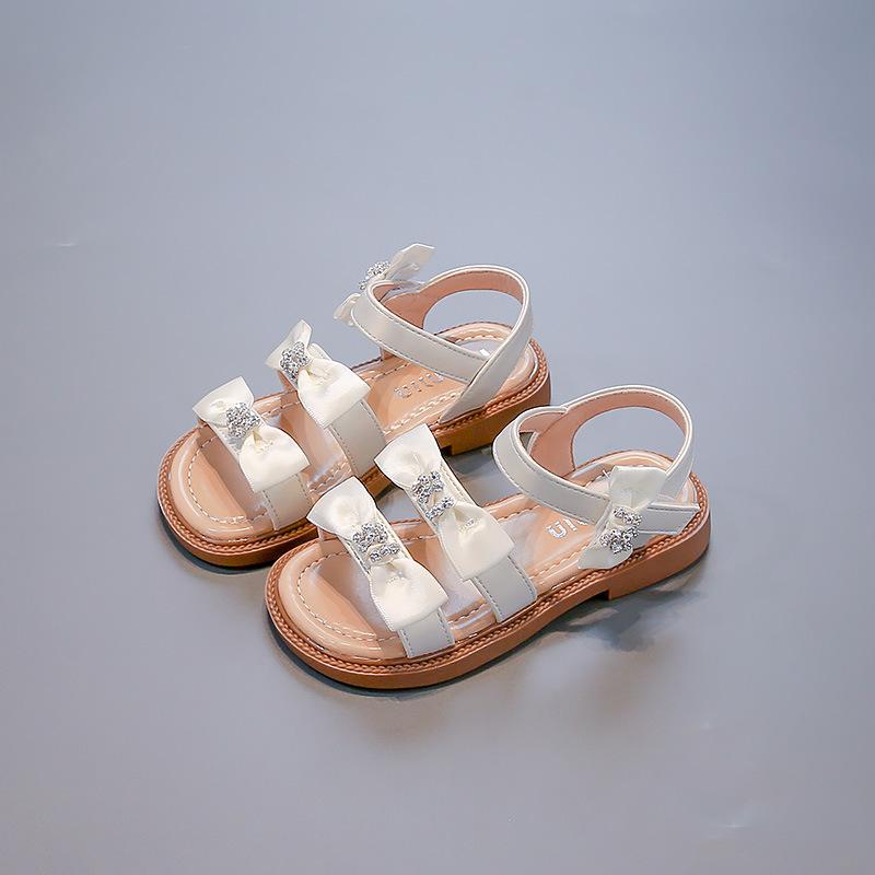 Summer Girls Open Toe Rhinestone Bow Princess Sandals Kids Stage Performance Dress Shoes