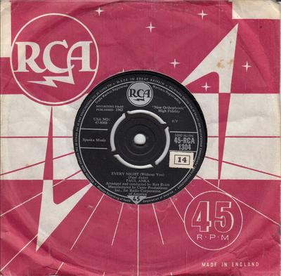 7-дюймовая пластинка PAUL ANKA - Every Night / There You Go 45RCA1304 RCA 1962 UK Поп Б/у