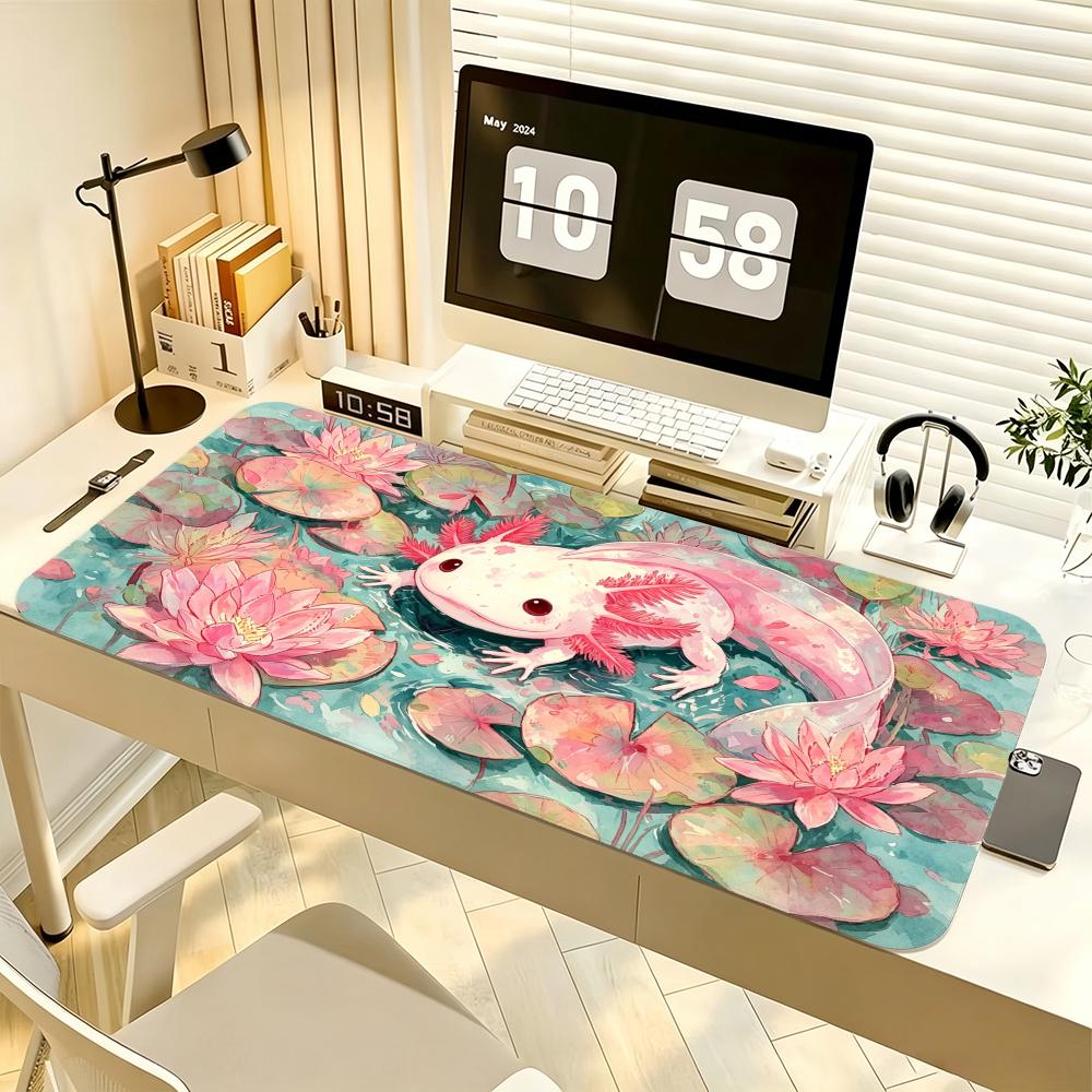 Pink Axolotl Theme Mouse Pad Large Computer Office Game Table Mat Rubber Anti-slip Stitched Keyboard Mat 90x40 XXL Desk Pads