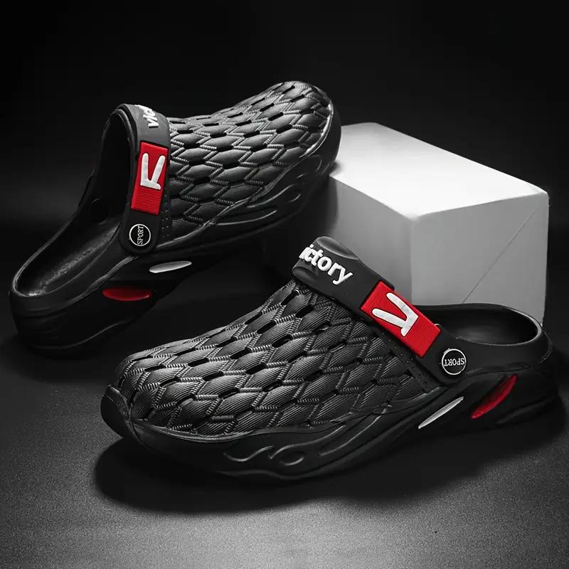 Men's Solid Color Hollow Out Chunky Clogs, Comfy Non Slip Durable Anti Odor EVA Slippers For Men's Outdoor Activities