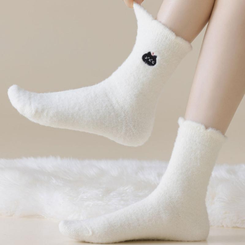 Cartoon Mink Velvet Thick Women's Socks Thick Fleece White Mid-tube Socks Winter Socks
